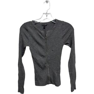 Vintage 2000's Y2K Long Sleeve Sweater Slim Fit Gray Ribbed Full Zip NWT Size XS